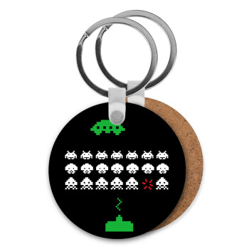 Space invaders, Μπρελόκ Ξύλινο στρογγυλό MDF Φ5cm