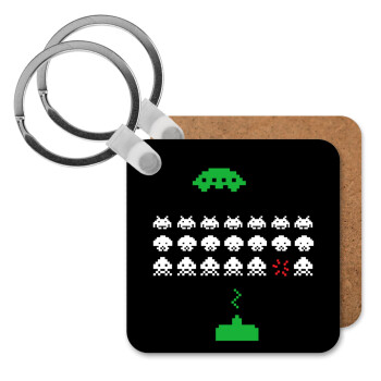 Space invaders, Μπρελόκ Ξύλινο τετράγωνο MDF