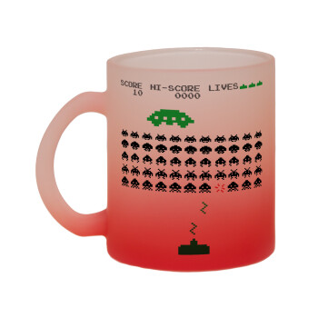 Space invaders, Κούπα γυάλινη δίχρωμη με βάση το κόκκινο ματ, 330ml