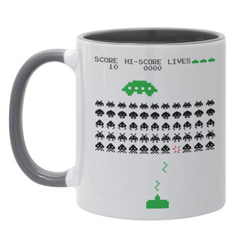 Space invaders, Κούπα χρωματιστή γκρι, κεραμική, 330ml