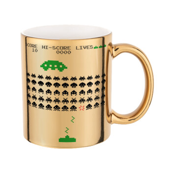 Space invaders, Mug ceramic, gold mirror, 330ml