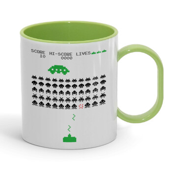 Space invaders, Κούπα (πλαστική) (BPA-FREE) Polymer Πράσινη για παιδιά, 330ml