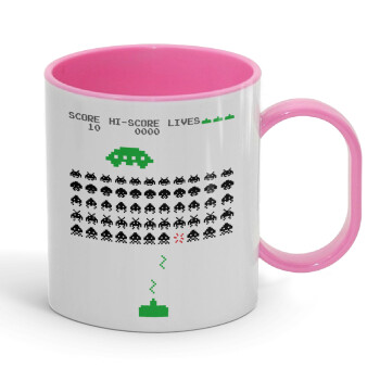 Space invaders, Κούπα (πλαστική) (BPA-FREE) Polymer Ροζ για παιδιά, 330ml