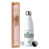 Easter Set, metallic stainless steel water bottle (750ml) & scented flat Easter candle (30cm) (PINK)