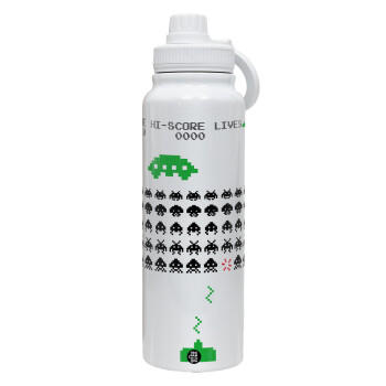 Space invaders, 1L Stainless Steel Thermal Bottle with Phone Holder & Double Wall Insulation
