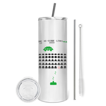 Space invaders, Tumbler stainless steel 600ml, with metal straw & cleaning brush