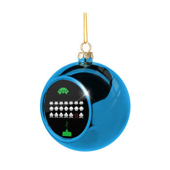 Space invaders, Blue Christmas tree ball ornament 8cm