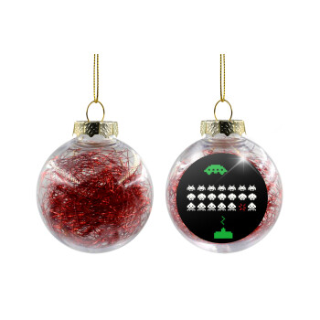 Space invaders, Χριστουγεννιάτικη μπάλα δένδρου διάφανη με κόκκινο γέμισμα 8cm