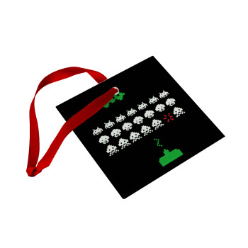 Space invaders, Χριστουγεννιάτικο στολίδι γυάλινο τετράγωνο 9x9cm