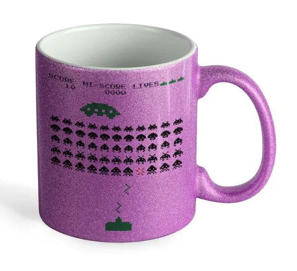 Space invaders — Κούπα Μωβ Glitter που γυαλίζει, κεραμική, 330ml