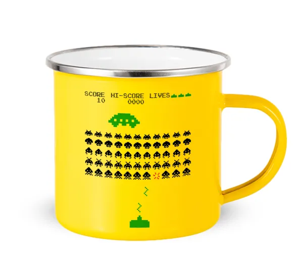 Space invaders — Yellow Enamel Metallic Cup 360ml