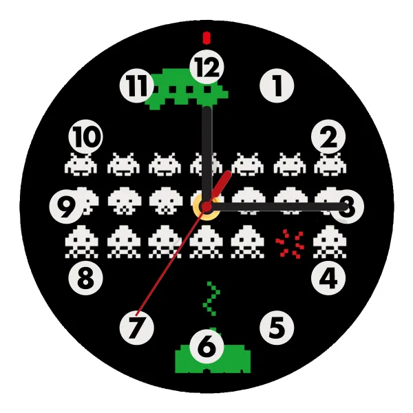 Space invaders — Wooden wall clock (20cm)