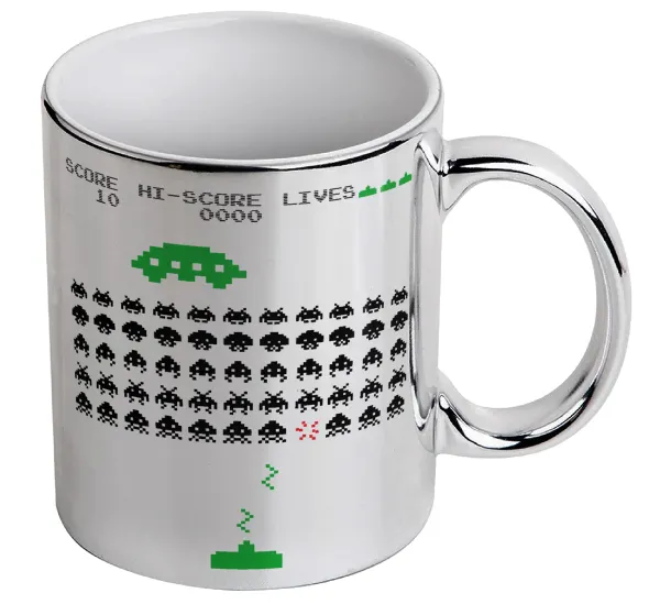Space invaders — Mug ceramic, silver mirror, 330ml