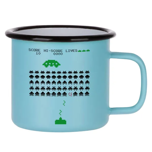 Space invaders — Κούπα Μεταλλική εμαγιέ ΜΑΤ σιέλ 360ml