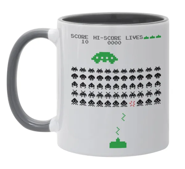 Space invaders — Κούπα χρωματιστή γκρι, κεραμική, 330ml