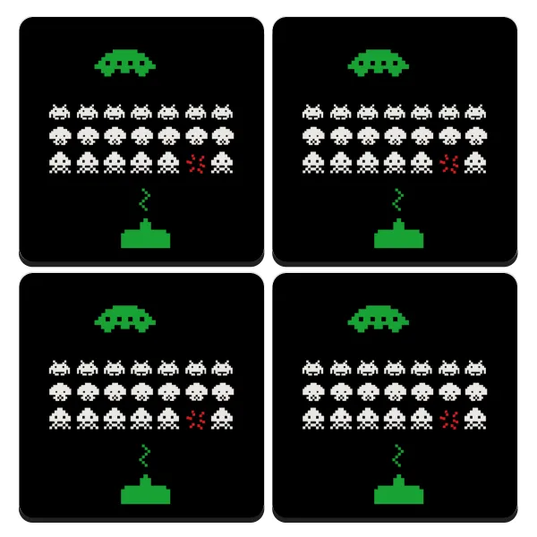 Space invaders — Σουβέρ ξύλινα τετράγωνα (9cm)