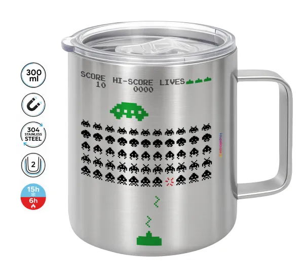 Space invaders — Double-walled stainless steel mug 300ml with temperature-retaining lid