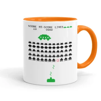 Space invaders, Κούπα χρωματιστή πορτοκαλί, κεραμική, 330ml