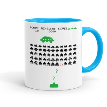 Space invaders, Κούπα χρωματιστή γαλάζια, κεραμική, 330ml