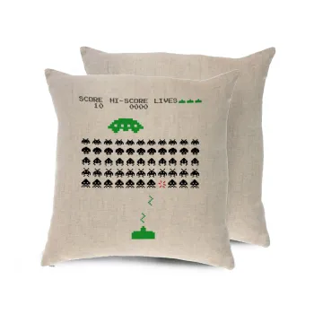 Space invaders, Μαξιλάρι καναπέ ΛΙΝΟ 40x40cm περιέχεται το  γέμισμα