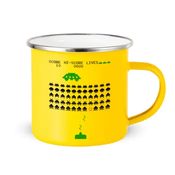 Space invaders, Yellow Enamel Metallic Cup 360ml