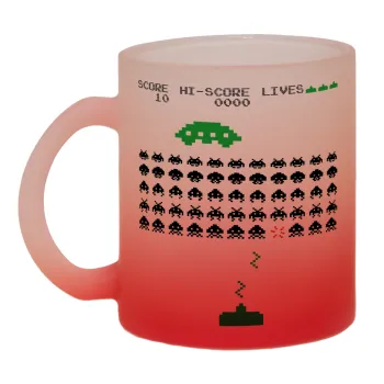 Space invaders, Κούπα γυάλινη δίχρωμη με βάση το κόκκινο ματ, 330ml