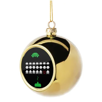 Space invaders, Golden Christmas tree ball ornament 8cm
