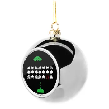 Space invaders, Silver 8cm Christmas tree ball ornament
