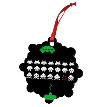 Space invaders, Christmas ornament snowflake wooden 7.5cm