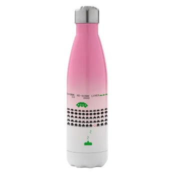 Space invaders, Metal mug thermos Pink/White (Stainless steel), double wall, 500ml