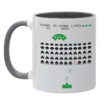 Space invaders, Κούπα χρωματιστή γκρι, κεραμική, 330ml