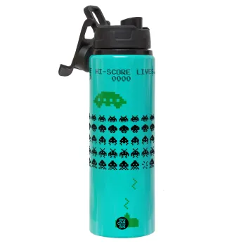 Space invaders, Metallic water bottle with safety lid, 850ml aluminum
