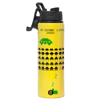 Space invaders, Metallic water bottle with safety lid, 850ml aluminum