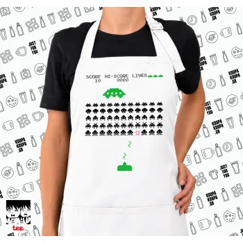 Space invaders, Ποδιά μακριά Σεφ ολόσωμη με τσέπες white (ΕΝΗΛΙΚΩΝ)