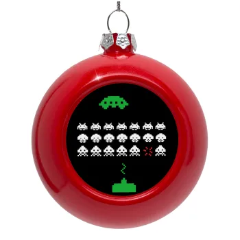Space invaders, Red Christmas tree ornament bauble 8cm