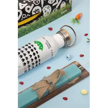 Space invaders, Easter Set, metallic silver aluminum water bottle (500ml) & scented flat Easter candle (30cm) (TURQUOISE)