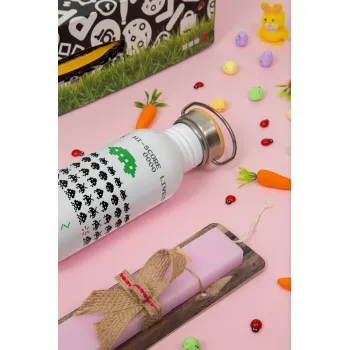 Space invaders, Easter Set, SS Metallic water bottle (620ml, stainless steel) & scented flat Easter candle (30cm) (PINK)