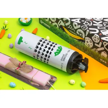 Space invaders, Easter candle,Travel Tumbler 2 Lids, with metal straw & cleaning brush & aromatic flat candle (30cm) (PINK)