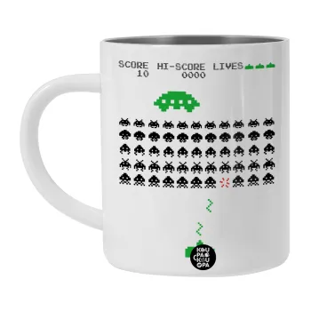 Space invaders, BIG Mug Stainless steel double wall (450ml, White)
