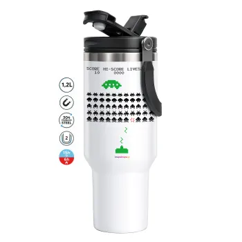 Space invaders, Mega Tumbler με καπάκι, διπλού τοιχώματος (θερμό) 1,2L