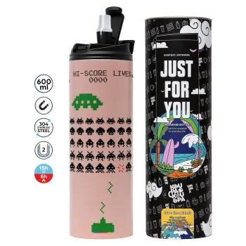 Space invaders, Tumbler stainless steel PINK 600ml