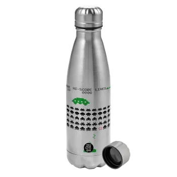 Space invaders, Metallic water bottle, stainless steel, 750ml