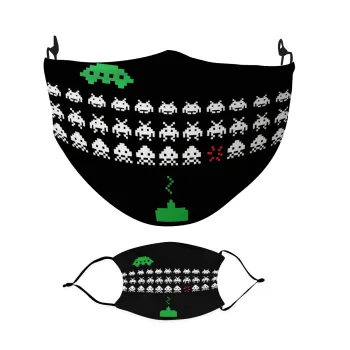 Space invaders, Μάσκα υφασμάτινη Ενηλίκων πολλαπλών στρώσεων με υποδοχή φίλτρου