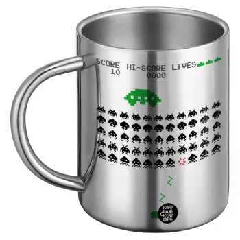 Space invaders, Ανοξείδωτη Μεταλλική Κούπα 450ml - Διπλού Τοιχώματος
