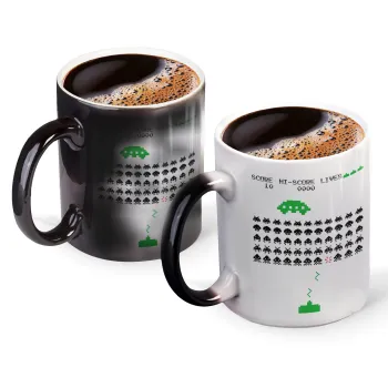 Space invaders, Color changing magic Mug, ceramic, 330ml when adding hot liquid inside, the black colour desappears (1 pcs)