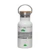 Metallic thermos (Stainless steel) White with wooden lid (bamboo), double-walled, 350ml