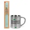 Easter Set, metallic thermal cup (300ml) & aromatic flat Easter candle (30cm) (TURQUOISE)