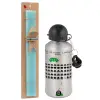 Easter Set, metallic silver aluminum water bottle (500ml) & scented flat Easter candle (30cm) (TURQUOISE)