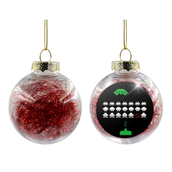 Space invaders, Transparent Christmas tree ball ornament with red filling 8cm