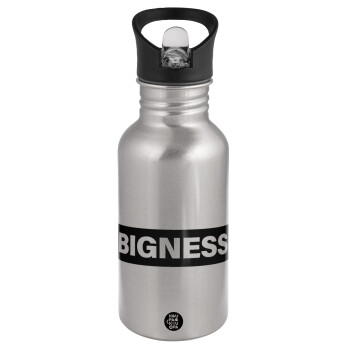 BIGNESS, Water bottle Silver with straw, stainless steel 500ml